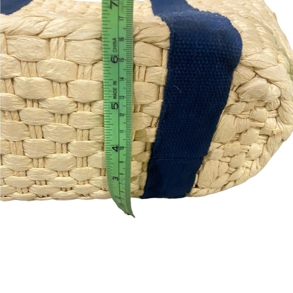 Summer casual basket handbag navy straps lined blue stripe internal pockets - Picture 10 of 10